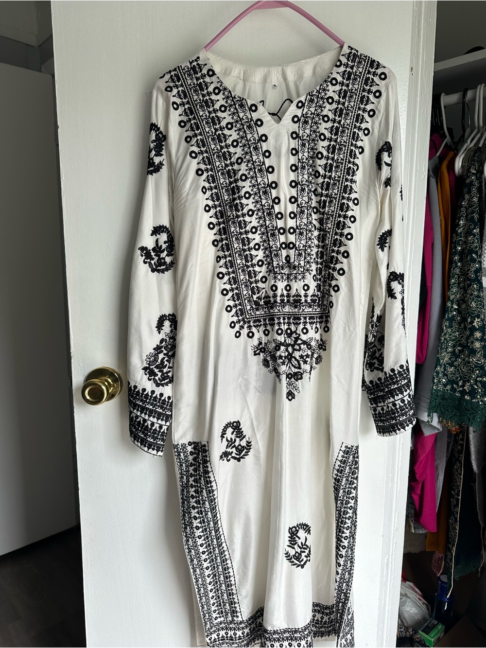 White & Black Embroidered Long Sleeve kurta - OPEN TO ALL OFFERS